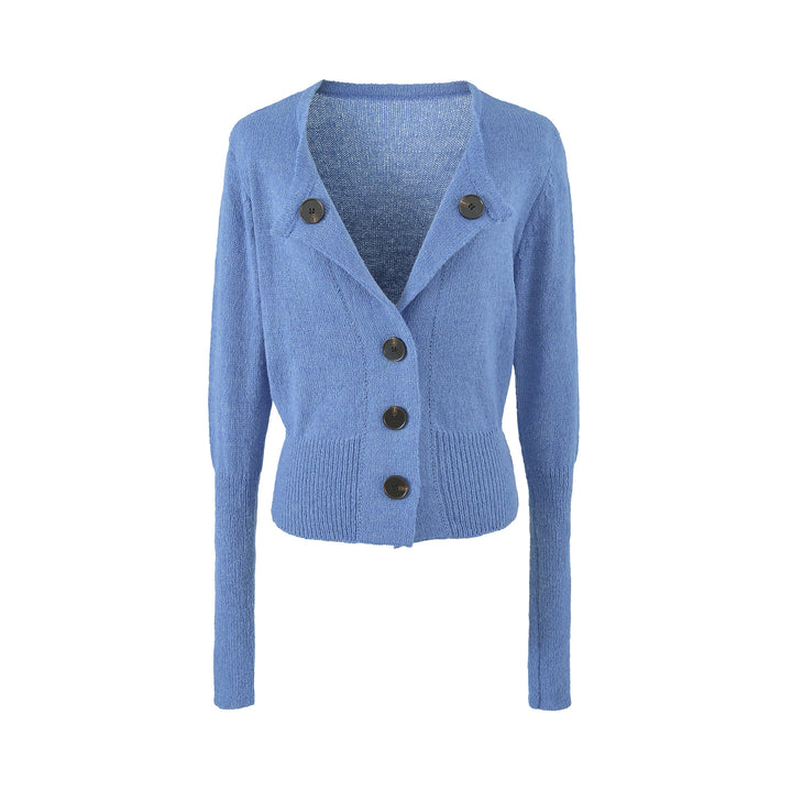 Women's Cropped Tailored Cardigan with Shawl Collar and Large Decorative Buttons Amarae