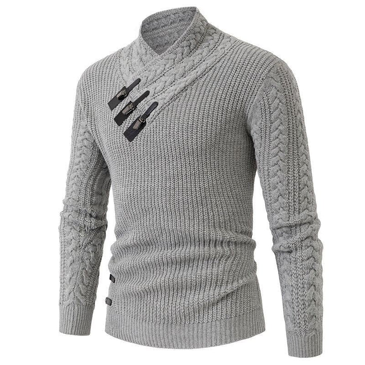 Men's Knit Sweater with Asymmetric Collar and Decorative Zipper Lune London