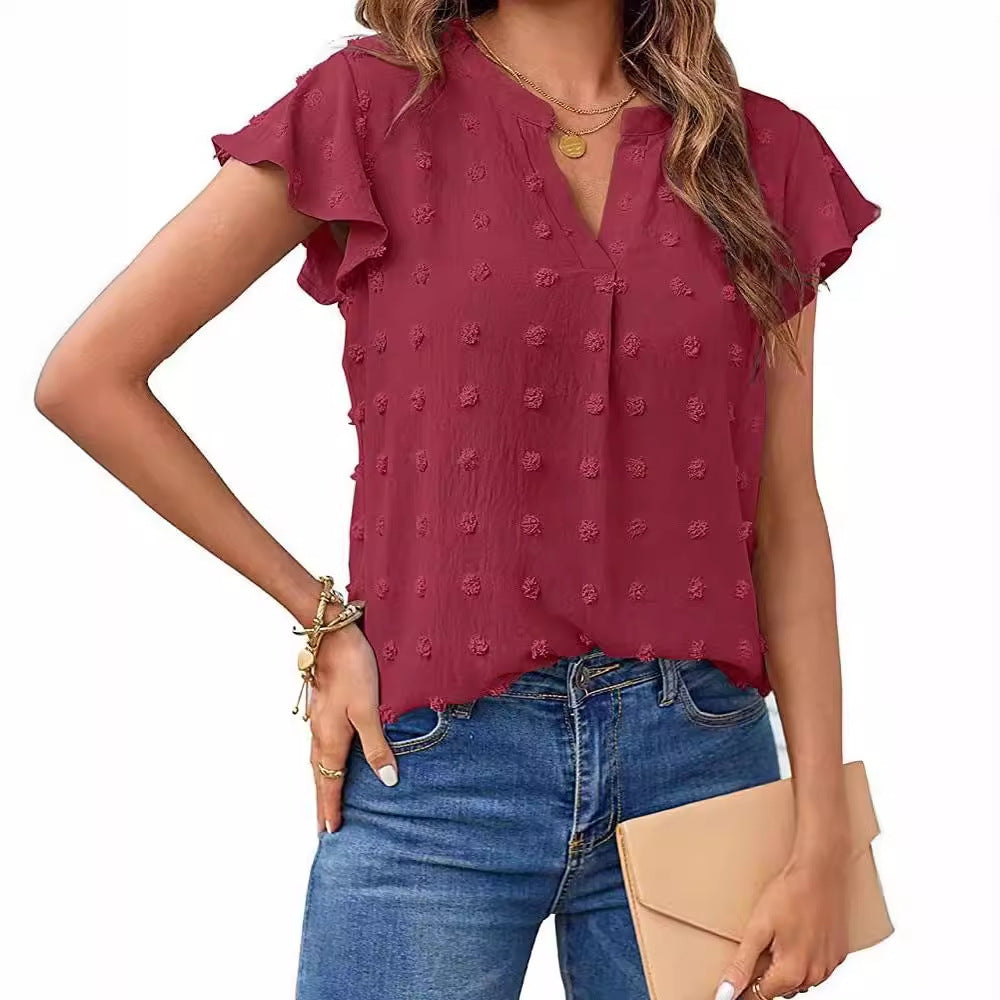 Women short top with short sleeves textured Lune London