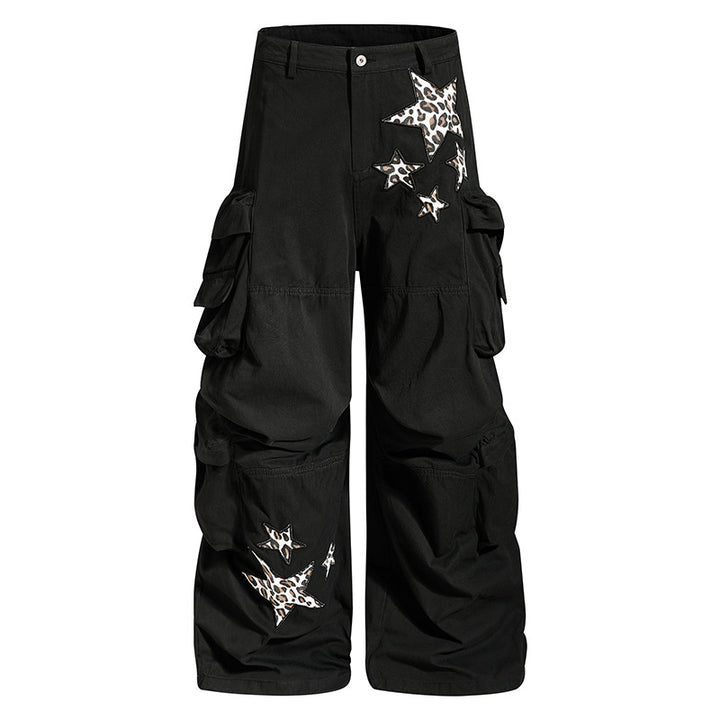 Women's wide cargo culotte pants with oversized pockets and star leo applique Amarae