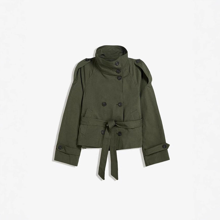 Trendy women's trench coat with waist belt and high collar Lune London