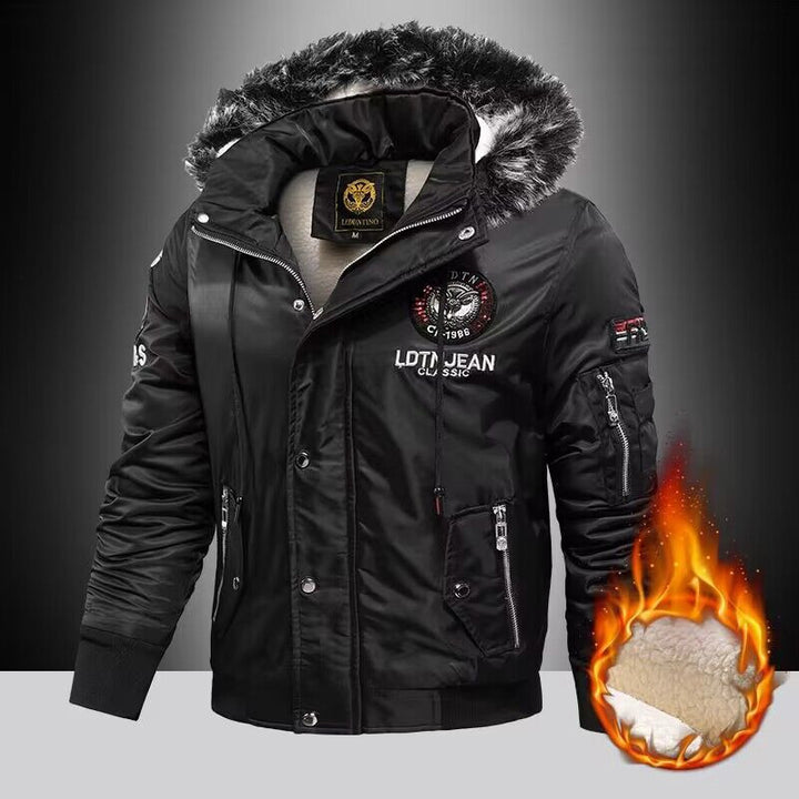 Men's winter padded jacket with removable hood and faux fur collar Lune London