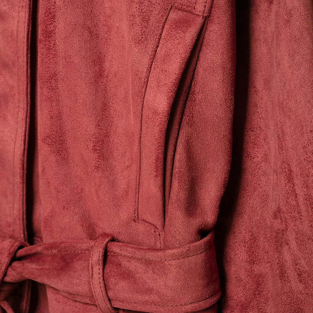 Women's kimono-inspired velour jacket with tie belt and high stand-up collar Amarae