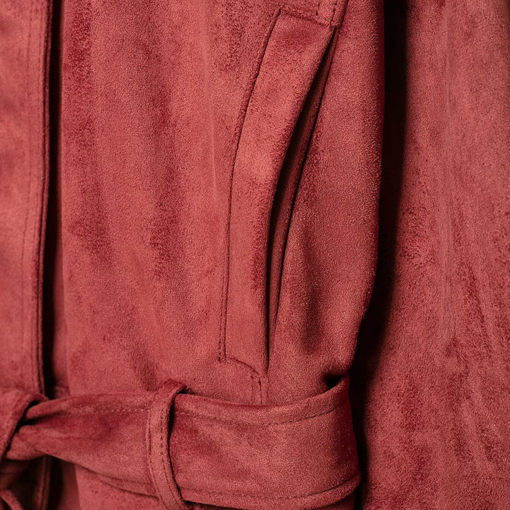 Women's kimono-inspired velour jacket with tie belt and high stand-up collar Amarae