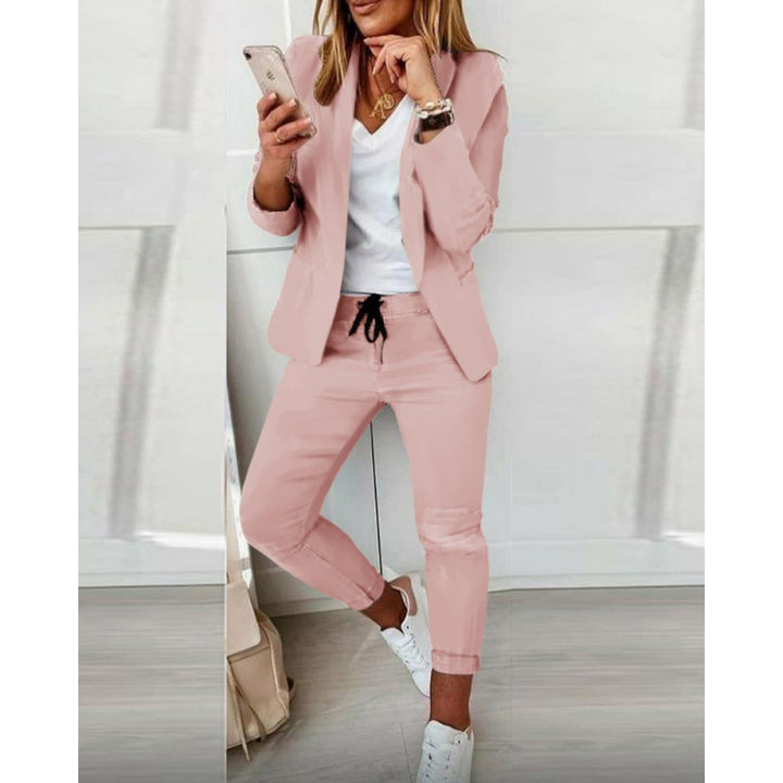 Women's Two-Piece Stretch Jersey Blazer Set with Drawstring Jogging Pants Amarae