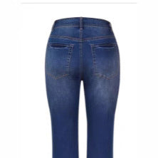 Women High-Waisted Button-Fly Flared Jeans with Sculpting Center Seam Amarae
