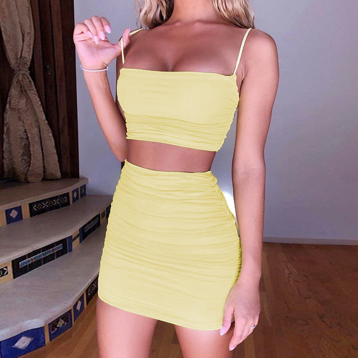 Women's Two-Piece Set with Ruffled Crop Top and Mini Skirt Lune London