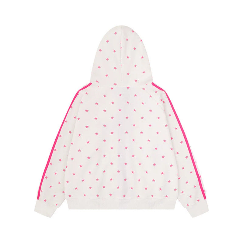 Women's hoodie sweatshirt with star all-over print, wide contrast zipper and side stripes Amarae