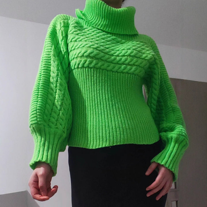 Chunky knit pullover for women with high collar and textured design Lune London