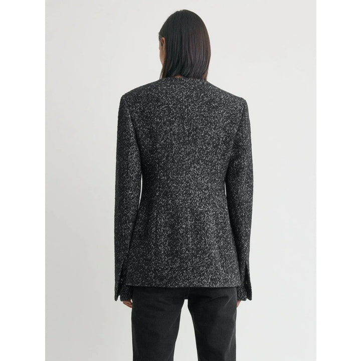 Elegant structured wool jacket for women with a narrow collar and practical pockets Lune London