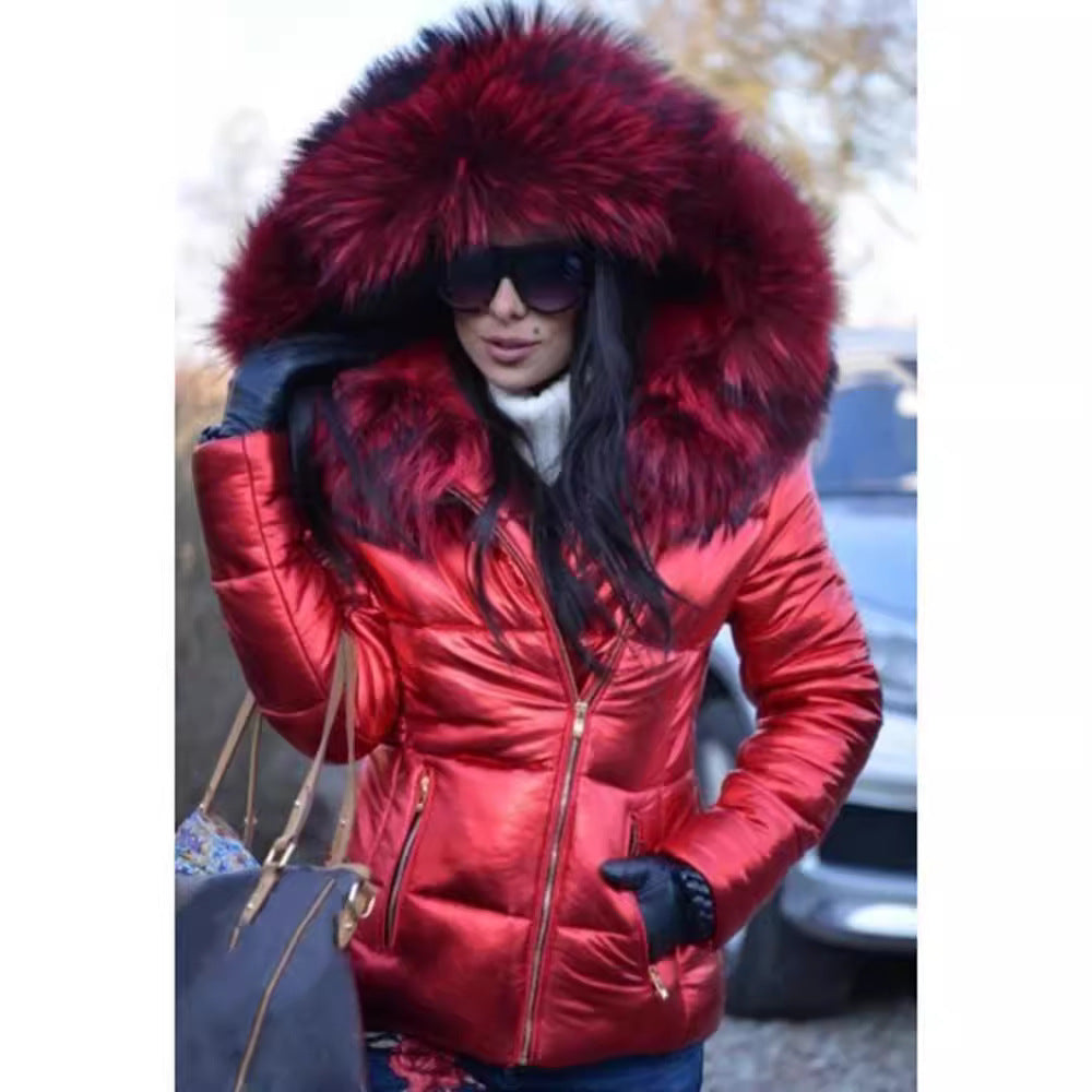 Ladies Fashion Quilted Jacket with Faux Fur Collar Lune London