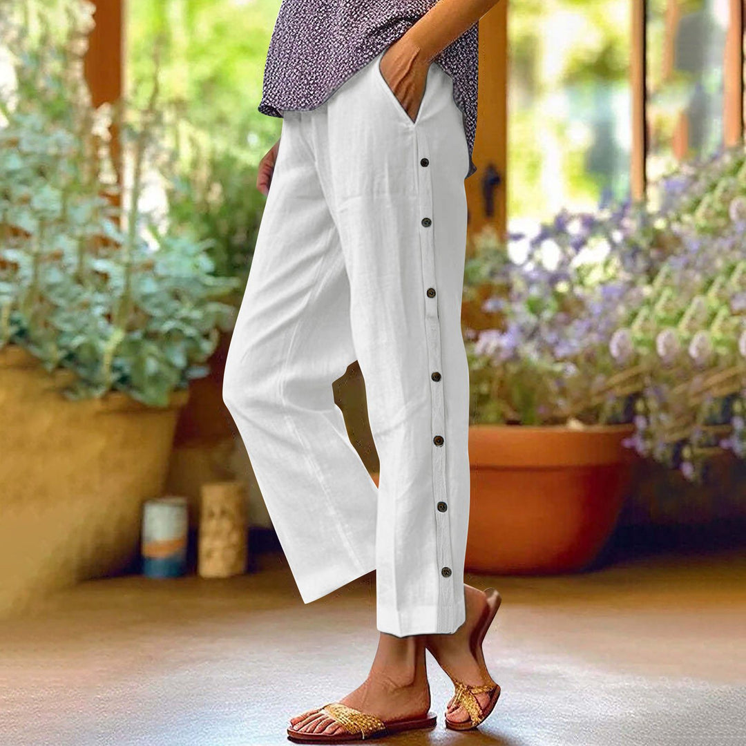Casual linen pants for women with button details Lune London