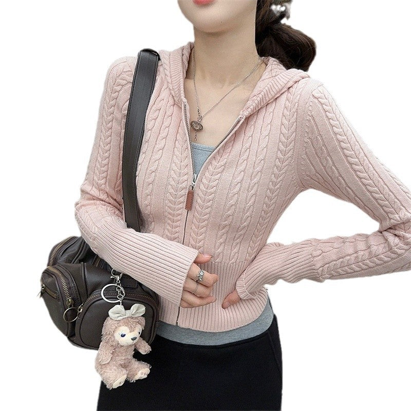 Cardigan à capuche pour femme avec motif de tricot en câble et coupe asymétrique Chic & Stil