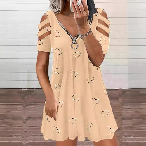 Casual dress for women with cut-out sleeves and heart pattern Amarae