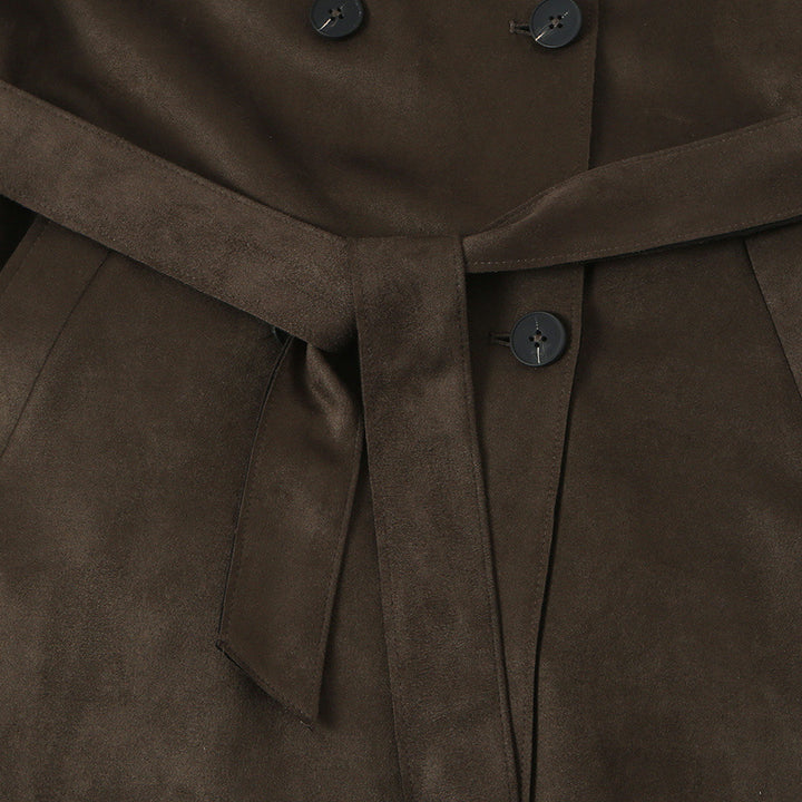 Women long cut trench coat made of suede look with tie belt Amarae