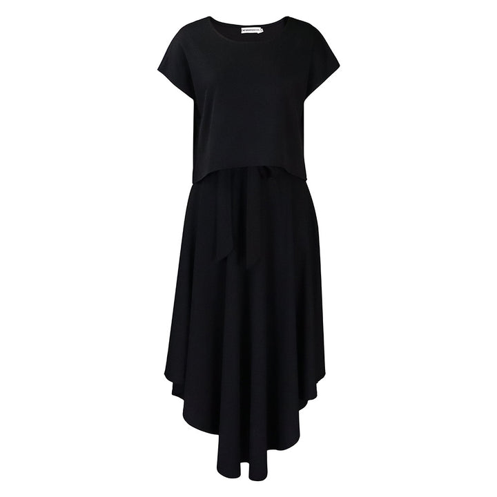 Asymmetrical maxi dress for women with wrapped belt Lune London