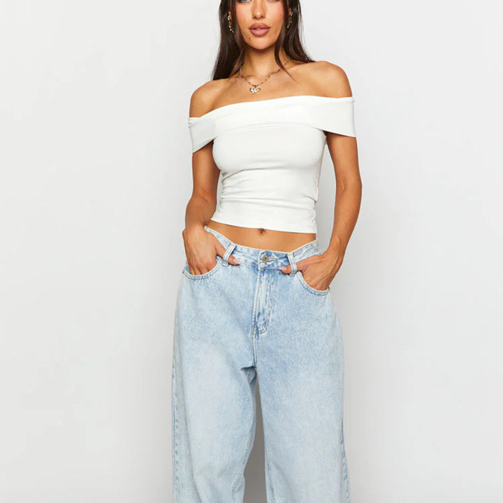 Women's Off-Shoulder Crop Top with Figure-Shaping Cut Lune London