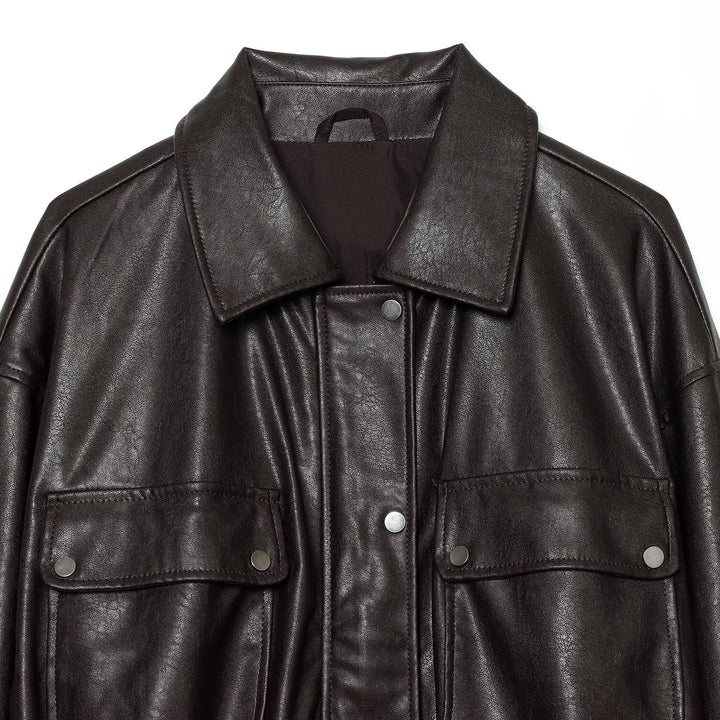 Women’s cropped jacket in oversized look made of faux leather with drawstring waist Amarae