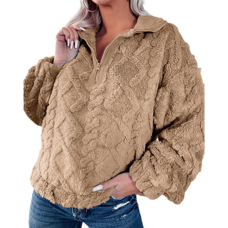 Pull en polaire confortable pour femmes avec col montant et fermeture éclair Chic & Stil