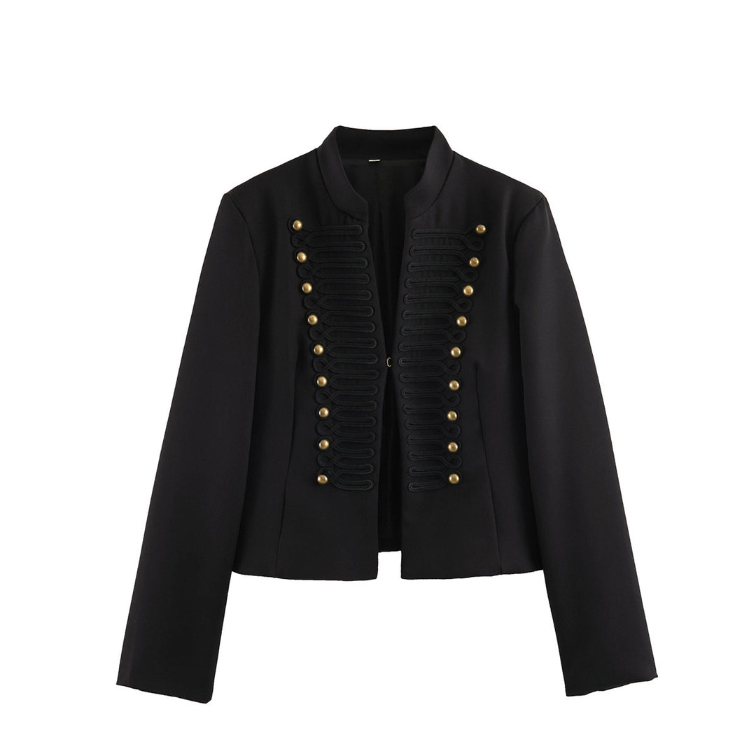 Women's Short Blazer in Marshal Look with Cord Ornament and Brass Buttons Amarae