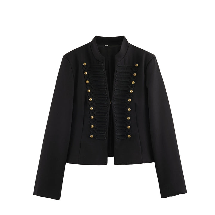Women's Short Blazer in Marshal Look with Cord Ornament and Brass Buttons Amarae