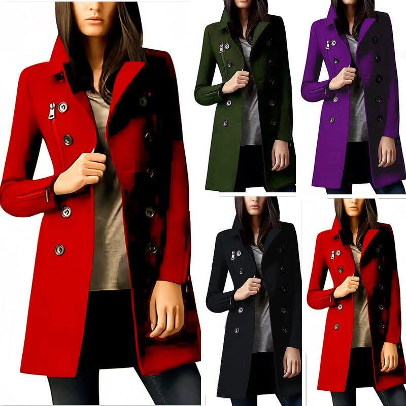 Fashionable short women's coat with double-breasted buttons and side zips Lune London