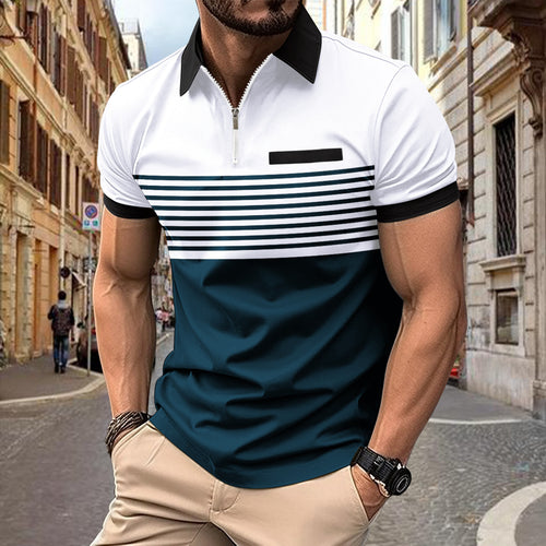 Men's Polo Shirt Zip with Contrast Stripes Modern Amarae