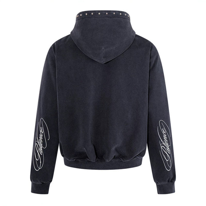 Men's Short Cut Zip Hooded Jacket made of Velour with Studded Hood Amarae