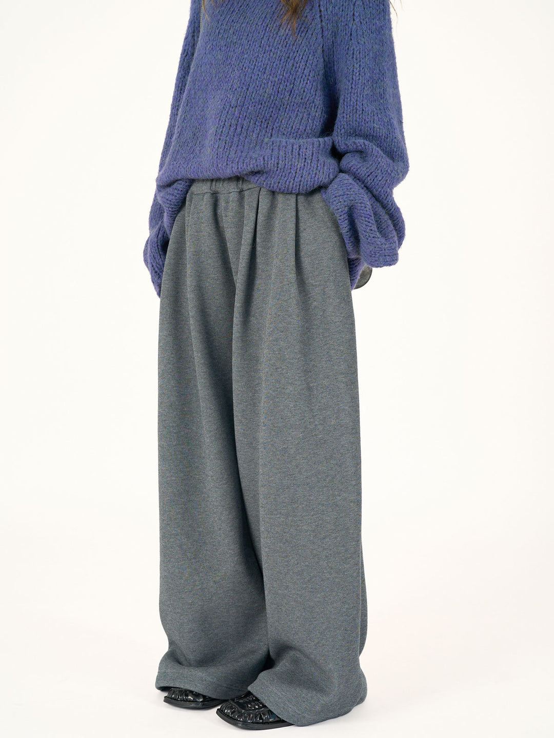 Women's High-Waisted Relaxed Palazzo Trousers with Pleats and Elastic Comfort Waist Amarae