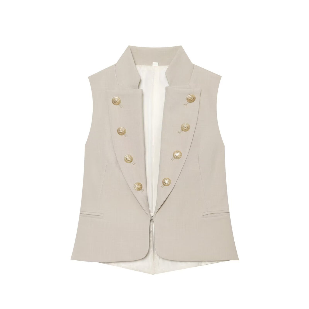 Women's Sculpting Blazer Vest with Standing Collar and Double-Breasted Decorative Buttons Amarae