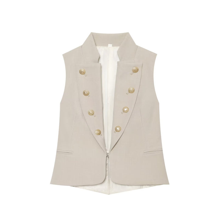 Women's Sculpting Blazer Vest with Standing Collar and Double-Breasted Decorative Buttons Amarae