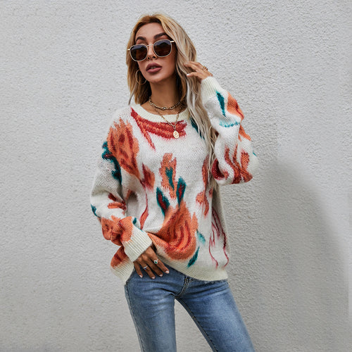 Pull élégant pour femmes avec motif tricot floral Chic & Stil