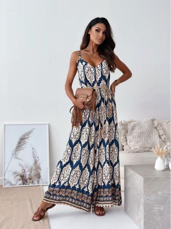 Ladies durable jumpsuit with wide legs and bohemian print Lune London