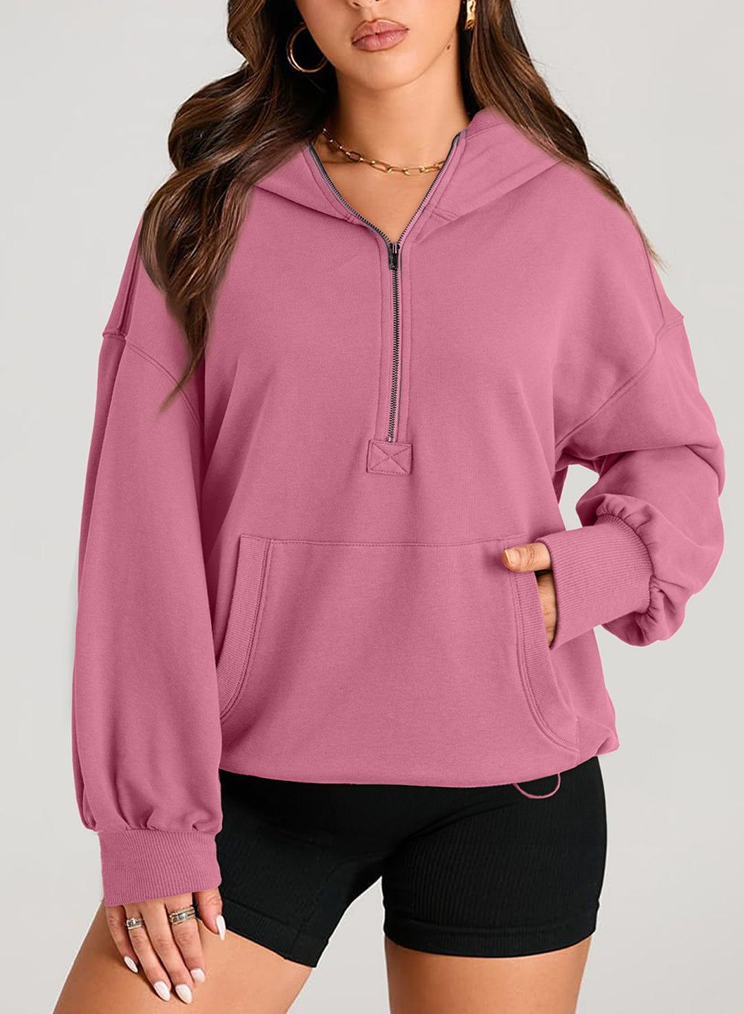 Women's Oversize Half-Zip Hoodie with Kangaroo Pocket Amarae