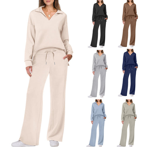 Women's loungewear in soft cotton blend with wide collar and wide leg Amarae
