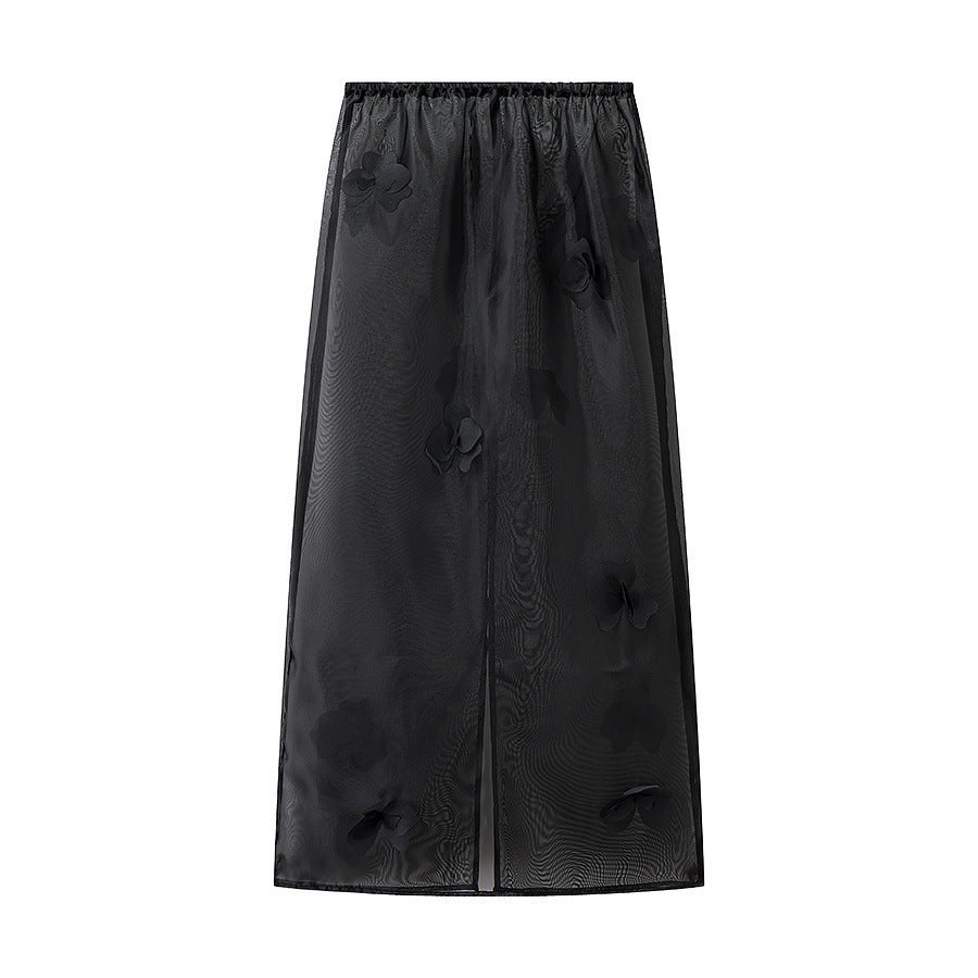 Ladies Transparent Organza Underskirt with Elastic Waistband and 3D Flower Applique Amarae