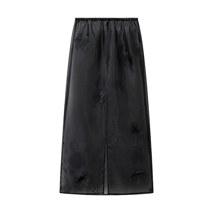 Ladies Transparent Organza Underskirt with Elastic Waistband and 3D Flower Applique Amarae