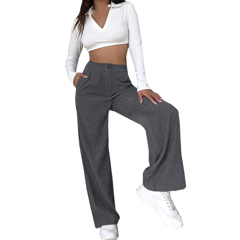 High-waisted wide corduroy pants for women with side pockets Lune London