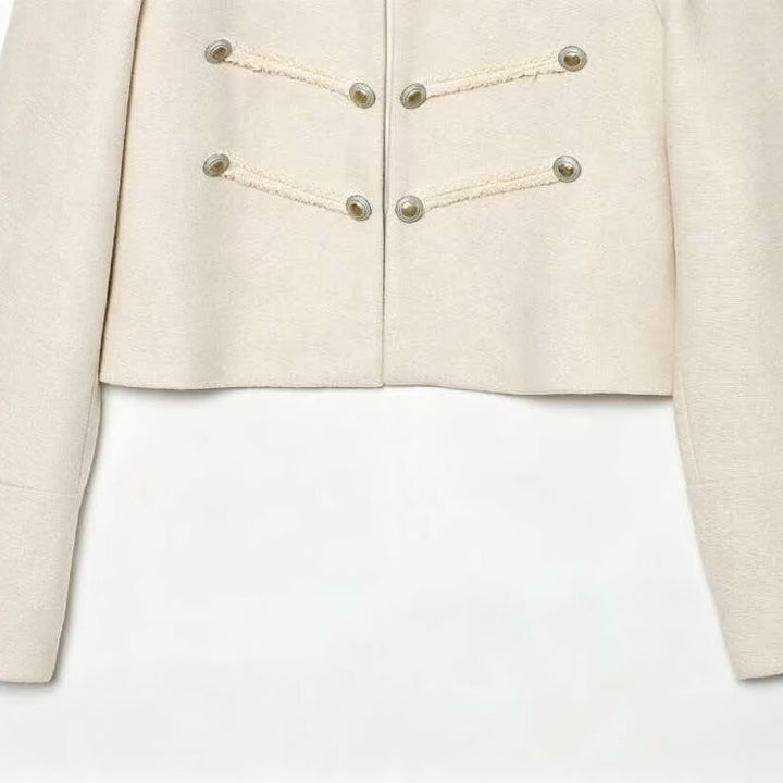 Women's short military jacket with stand-up collar, decorative cords and decorative buttons Amarae