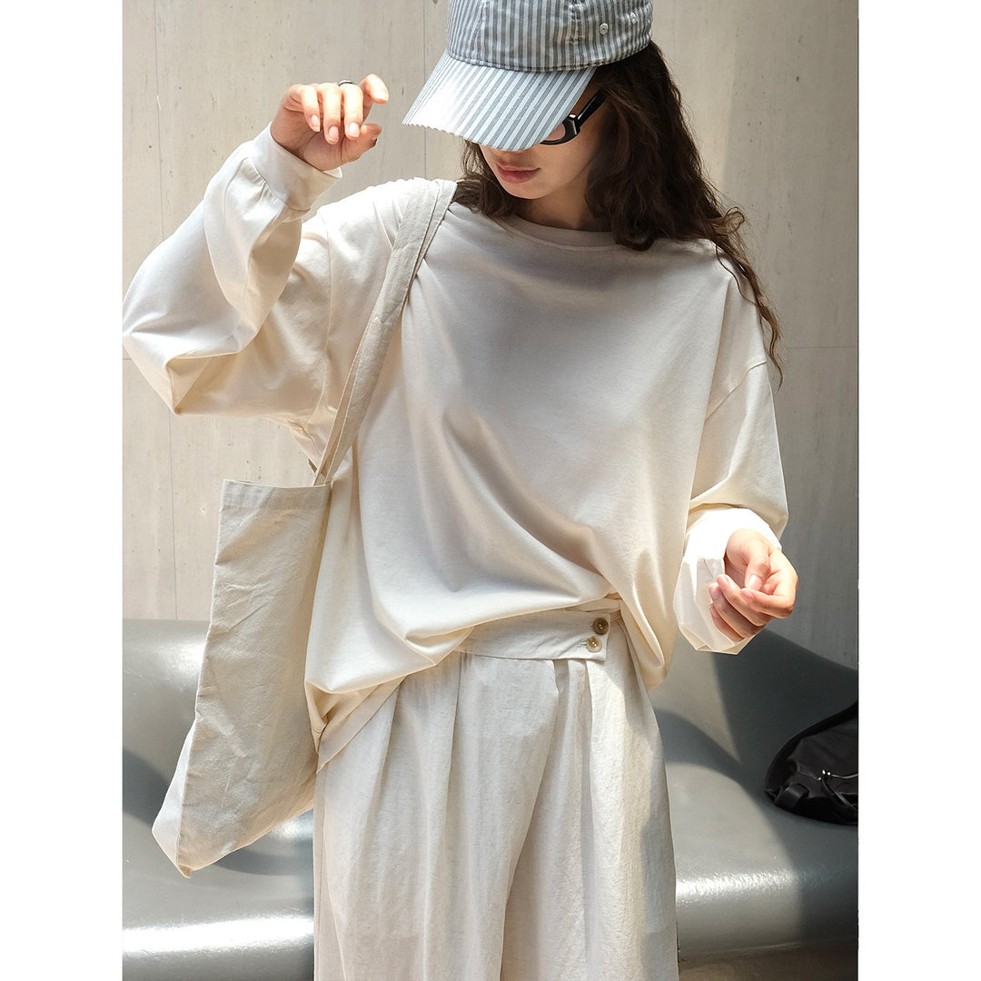 Women's Lightweight Relax Sweatshirt made of Cotton Jersey with Dropped Shoulder and Rounded Hem
