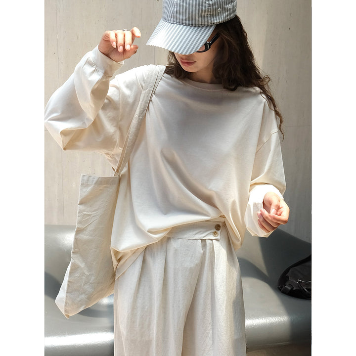 Women's Lightweight Relax Sweatshirt made of Cotton Jersey with Dropped Shoulder and Rounded Hem