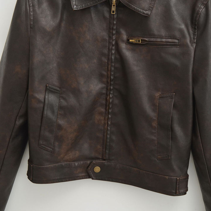 Men's vintage-inspired bomber style leather jacket with zipper and chest pocket Amarae