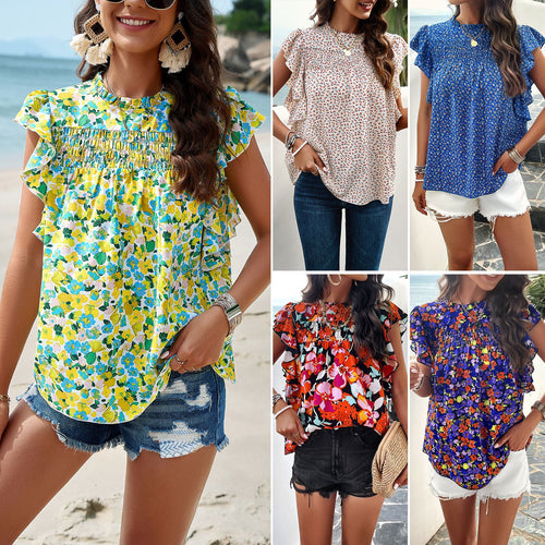 Women's blouse with ruffled details and floral patterns Amarae