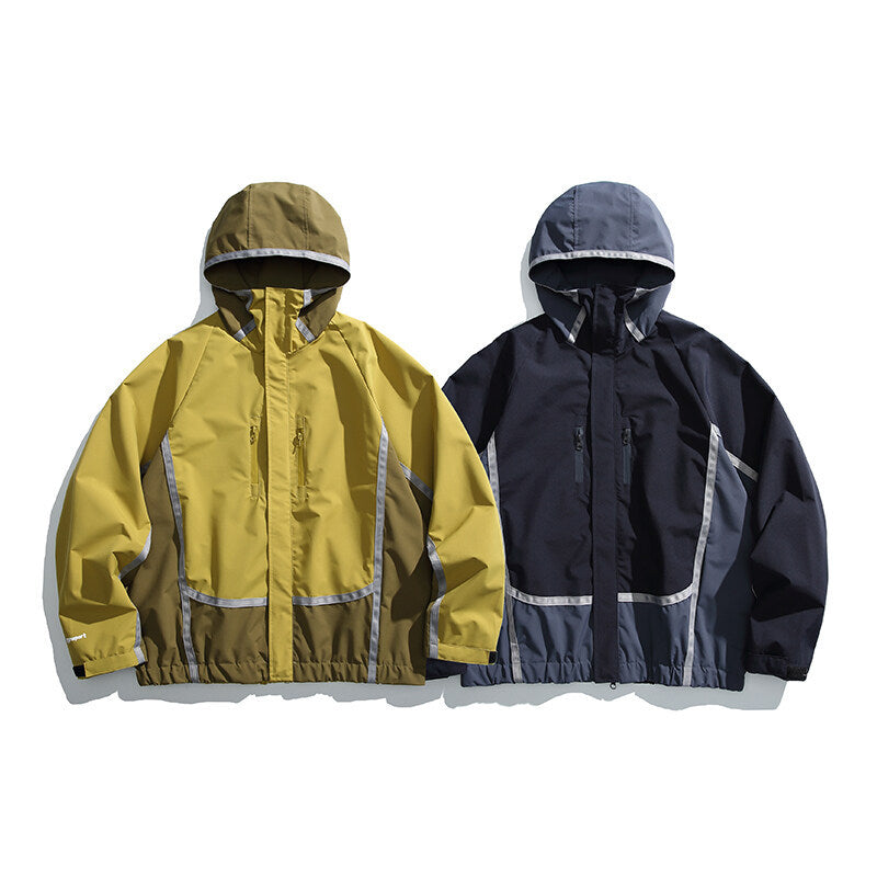 Unisex Water-repellent technical hooded jacket with reflective piping and elastic hem Amarae