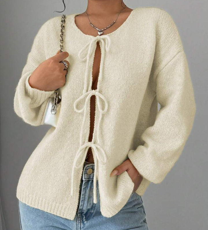 Oversized knit sweater for women with decorative lace detail Lune London