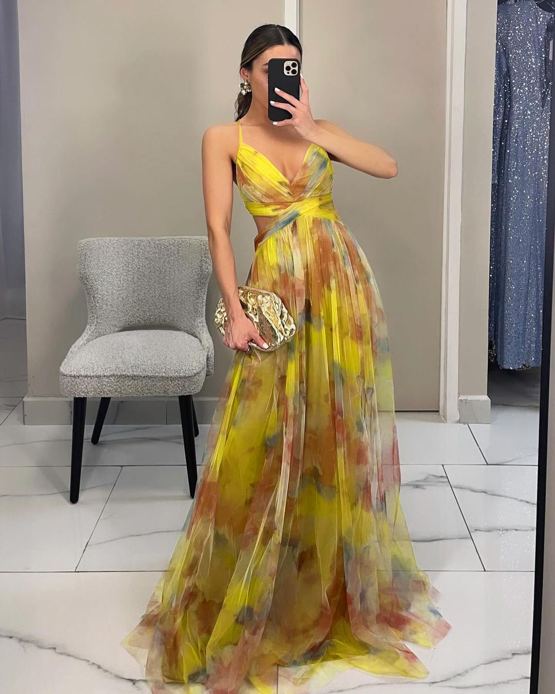 Lune London Floral Chiffon Evening Dress for Women