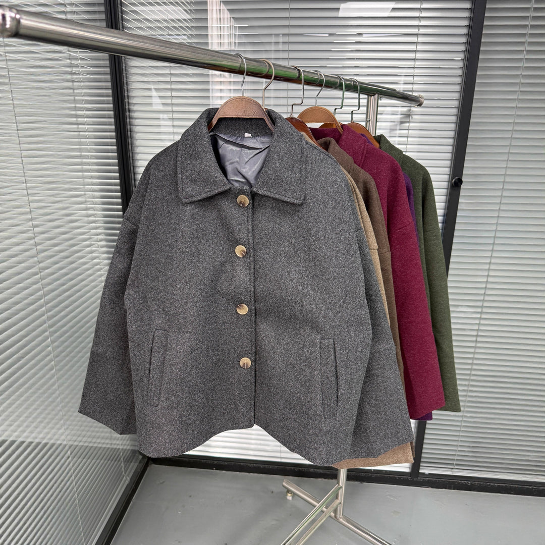 Women's Oversize Wool Blend Jacket with Large Decorative Buttons and Wide Cuffs Amarae