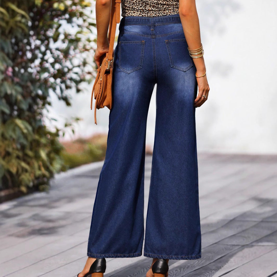 Women High-waisted wide jeans with bow waistband and patch pockets Amarae
