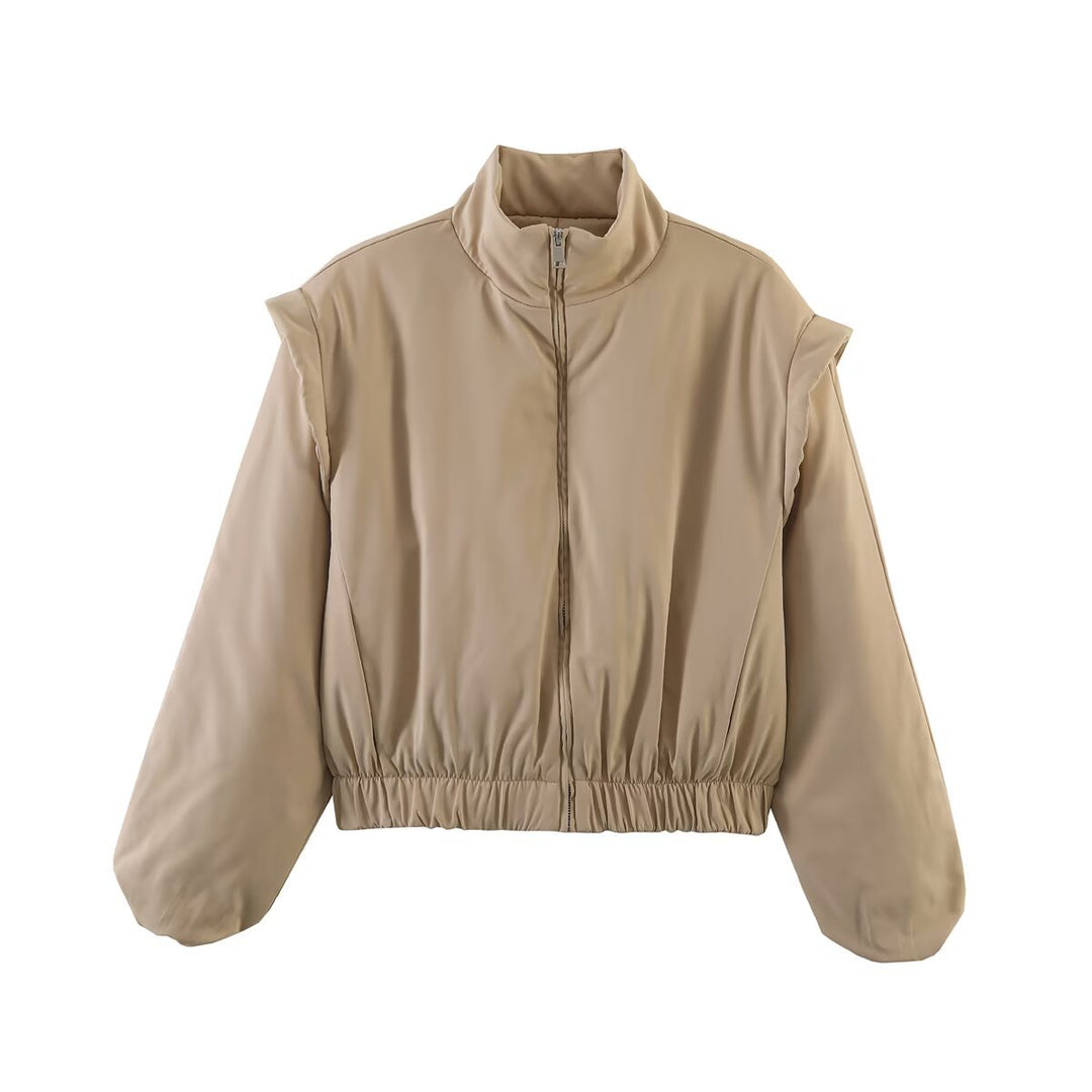 Women's cropped blouson jacket with high stand-up collar, elastic hem, and voluminous sleeves Amarae