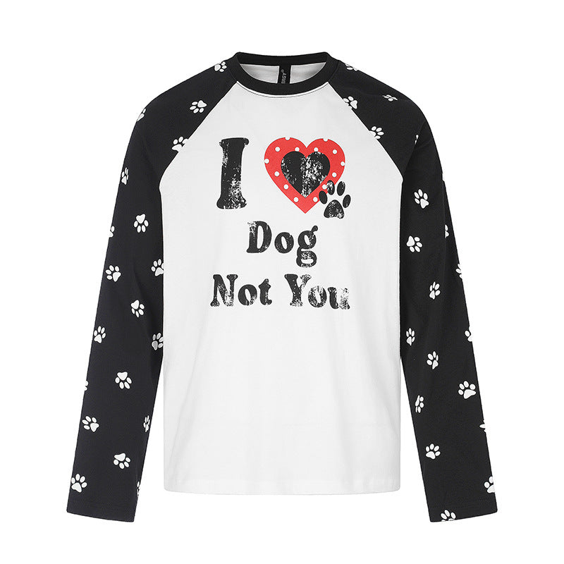 Women's Casual Long Sleeve Shirt in Raglan Style with Dog Paw Print and Statement Front Print Amarae